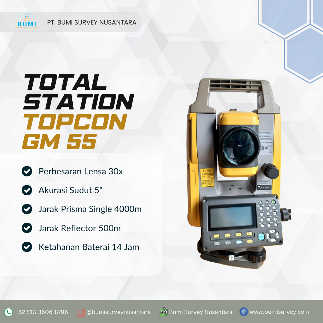 TOTAL STATION TOPCON GM 55 - bumi survey - Sewa dan Jual Alat Survei dan Pemetaan